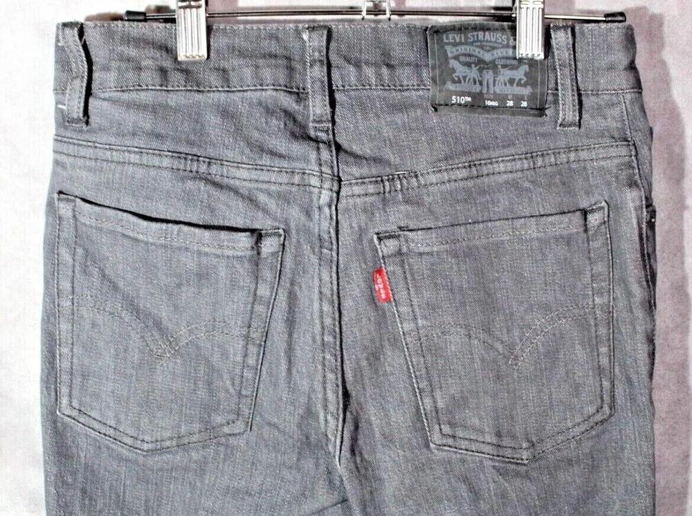 Levis 510 Jeans Youth 16 Regular Gray Skinny Fit Denim W28 L28 Boys Five Pocket